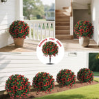 Artificial Rose Topiary Ball Trees with Ground Spike, 2 Pack 16 Inches UV Resistant Artificial Shrubs, Fake Evergreen Artificial Plant Brush for Indoor Outdoor Front Porch Garden