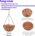 LaLaGreen Hanging Baskets for Plant Outdoor (6 Pack, 16 Inch) Extra Large Hanging Planter with Coco Liner Black Metal Wire Round Flower Pot Holder Hang Deck Porch Garden Balcony Natural Country Decor