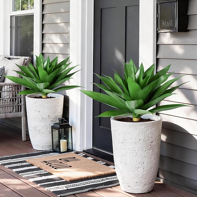 Ivydale Fake Plants, 2 Pcs 28" Agave Artificial Plants Outdoor UV Resistant Faux Outdoor Plants, Large Artificial Plants Outdoor Realistic Greenery for Porch Planter Patio Yard Garden Indoor