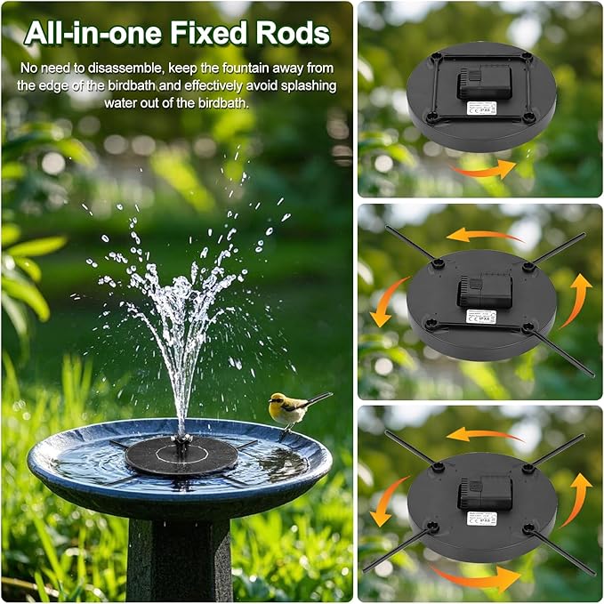 SEIRMEP Solar Fountain Pump with Spray Height Adjustment, Upgrade Glass Solar Bird Bath Fountains with 6 Nozzles, Outdoor Solar Water Fountain Pump for Bird Bath, Garden, Pool, Pond
