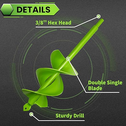 3"x16.5" Green Twin Auger Drill Bit – Wide & Fast Double Spiral Drill for Planting & Posts – Heavy Duty Steel with Hex Shank