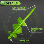 3"x16.5" Green Twin Auger Drill Bit – Wide & Fast Double Spiral Drill for Planting & Posts – Heavy Duty Steel with Hex Shank