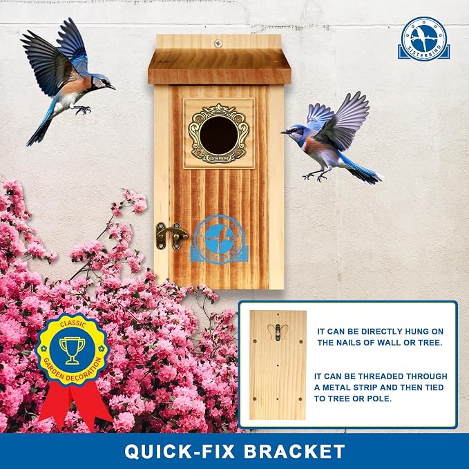 SISTERBIRD Preminum Bluebird Houses for Outside, Wooden Bluebird House, Birdhouses for Outdoors Courtyard, Festival Bird Nesting, Assembly Bird Box, Bluebird House (Assembly Completed)