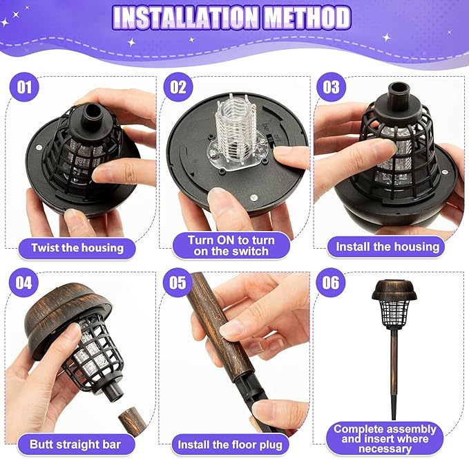 Qualirey 4 Pcs Solar Mosquito Zapper Outdoor Waterproof Solar Powered Bug Zapper Outdoor Mosquito Killer Lamp Trap Repellent Light for Garden Yard Insect (Purple and Warm Light,Bronze)