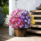 Artificial Flowers for Outdoors Fake Plants Outside Decoration, 20 Bundles Silk Petunia with Eucalyptus UV Resistant Realistic Faux Flowers for Outdoor Planters Garden Balcony Yard Porch Patio, Mix