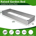 2PCS 10x3x1ft Galvanized Raised Garden Bed,Outdoor Planter Box Metal Patio Kit Planting Bed for Vegetables Flowers Herb,Silver