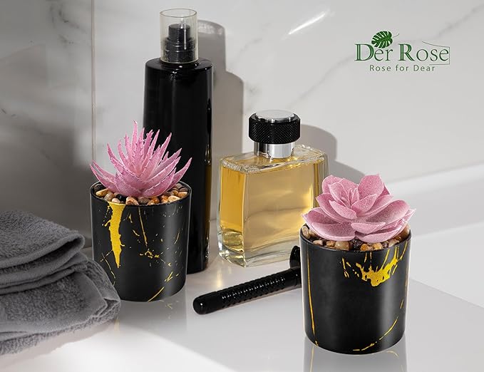 Der Rose 3 Pack Fake Plants Succulents Plants Artificial in Black Pots for Pink Room Decor Aesthetic Home Office Desk Accessories for Women