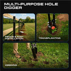 CKG Post Hole Digger Gardening Tool 57 inches,Heavy Duty with Fiberglass Handle, Plant Hole Digger for for Soil Plugging, Cultivating, Manual Fence Post Diggers, Black