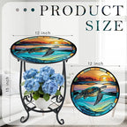 Outdoor Side Table Round Small Mosaic Patio Accent Indoor End Plant Coffee Tea Table for Yard Patio Porch Garden Living Room, Bedroom(Turtle Style,12 Inch)