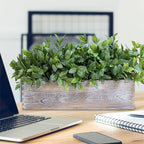 Winlyn 14" Faux Boxwood Plant in Rectangular Wood Planter Box Rustic Greenery Arrangement Artificial Potted Herb Plant for Farmhouse Home Decor Wedding Mantel Shelf Windowsill Dinner Table Centerpiece