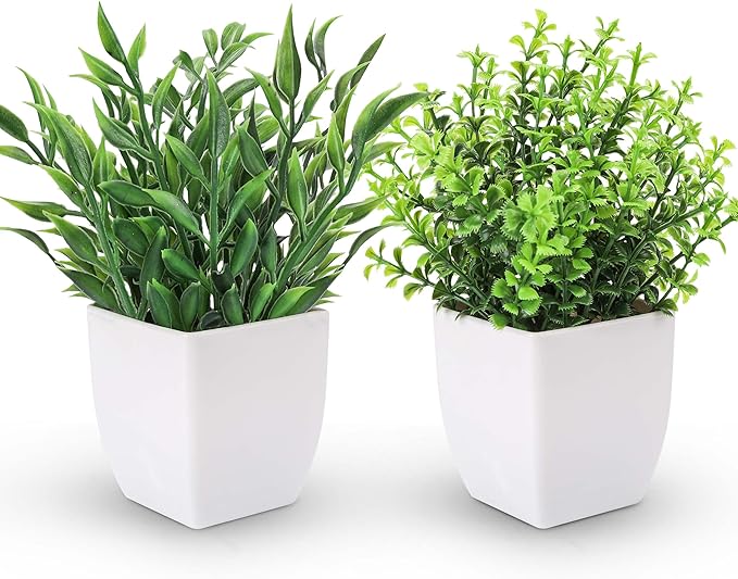 Der Rose 2 Pack Fake Plants Mini Artificial Greenery Potted Plants for Home Decor Indoor Office Table Room Farmhouse