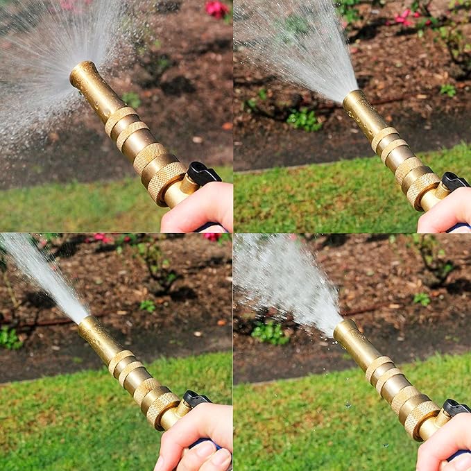 Hourleey Adjustable Twist Hose Nozzle, 4" Heavy-Duty Brass Hose Nozzle with 8 Garden Hose Rubber Washers (4 Pack)