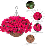 Artificial Fake Hanging Flowers Plants Basket for Outdoors Spring Summer Decoration, Faux Silk Bougainvillea Flowers in Planter UV Resistant Realistic for Outside Porch Patio Garden Yard Home, Hotpink