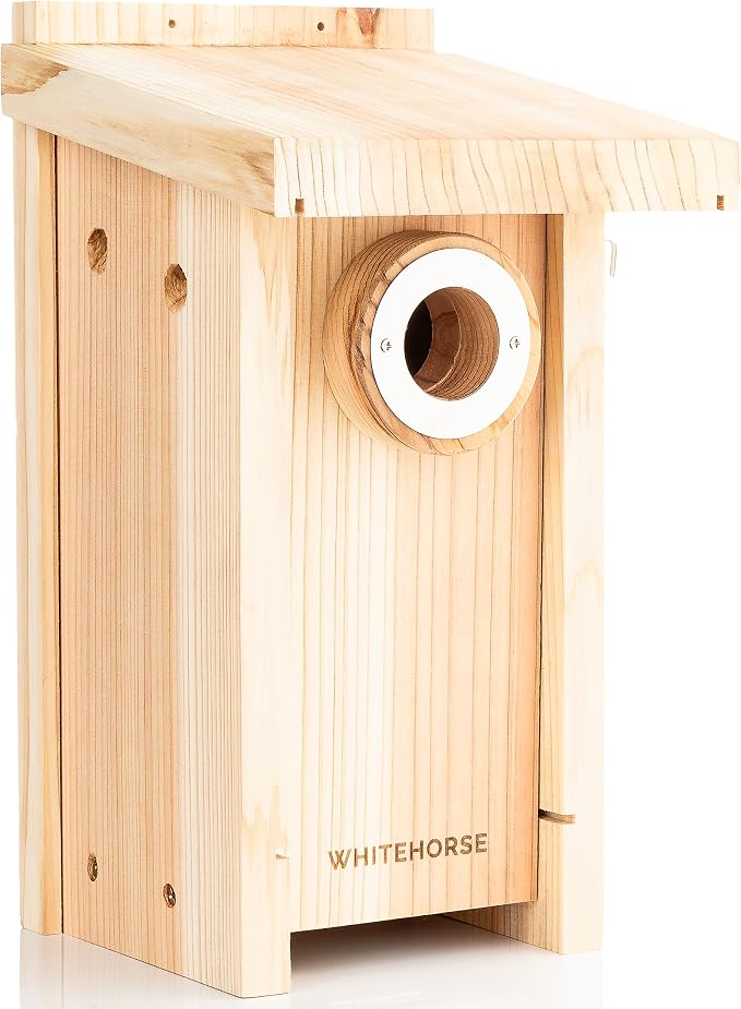 WHITEHORSE Bluebird House - Weatherproof Bird House for Outdoors - Cedar Birdhouse Built to NABS Specs - Nest Box for Bluebirds, Chickadees, Titmice, Wrens, Nuthatches & More (15” Floor)