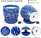 EFISPSS 6 Inch Plant Pots, Ceramic Plant Pots with Drainage Hole and Saucer, Indoor/Outdoor Flower Pots, Set of 2 - Blue