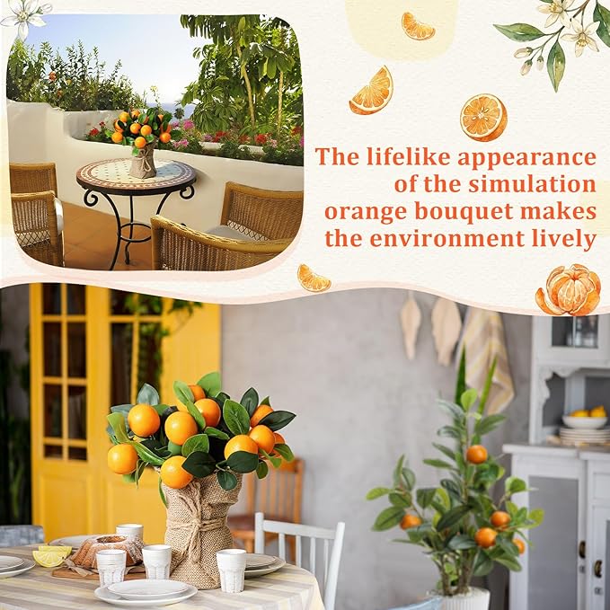 Suncalla 2 Pack Artificial Orange Potted Plants 9.45 Inches Fake Orange Tree Simulation Realistic Fruit Plant with Pot Faux Tree Indoor Decoration for Home Office Living Room Table Desk