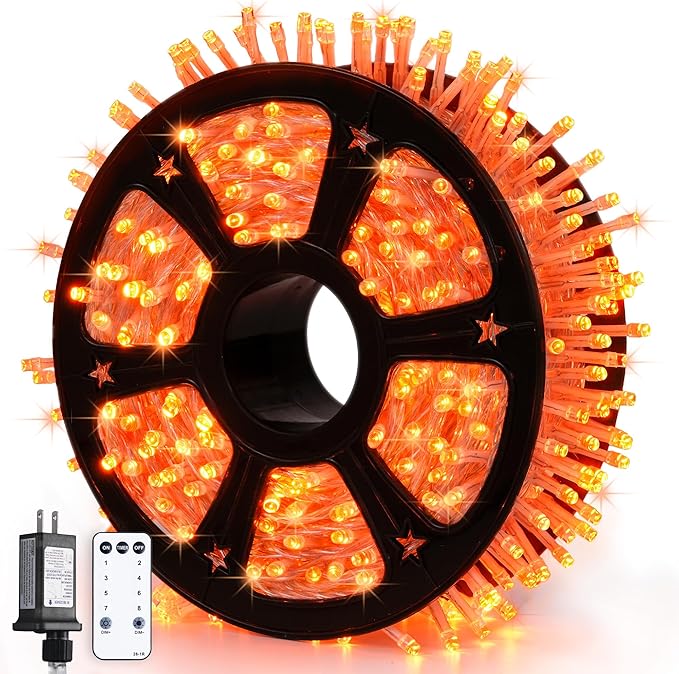 JMEXSUSS 600 LED Thanksgiving Lights Outdoor, Orange Christmas Lights Plug in, Orange String Lights Clear Wire for for Indoor Room Yard Tree Fall Thanksgiving Decorations