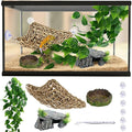 5-in-1 Leopard Gecko Tank Starter Kit, Hide Cave, Seagrass Hammock, Climbing Vine, Tweezers & Dish - 10-20 Gal | Fits Leopard/Crested Geckos, Harmit Crabs, Juvenile Tortoises (Tank Not Included)