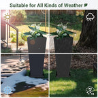 Metal Tall Planters 30inch Set of 2,Durable Taper Planter with Drainage Insert Shelve & Trays, Metal Outdoor Planter Box for Porch, Garden, Patio, Yard (Black)