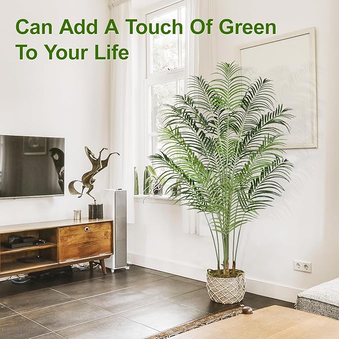 Artificial Palm Tree 6.5ft Tall Fake Palm Tree Indoor Decor with 18 Trunks and Real Bark Design Faux Tropical Areca Palm Silk Floor Plant in Pot for Home Office Living Room Bedroom Decor 1pcs