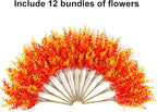 HyeFlora Artificial Fall Flowers Faux Mums for Outdoor Indoor Garden Home Decoration, Faux Flower Daisy with Eucalyptus Leaves Fake Plants Greenery Boxwood Porch Patio, 12 Bundles (Orange Eucalyptus)