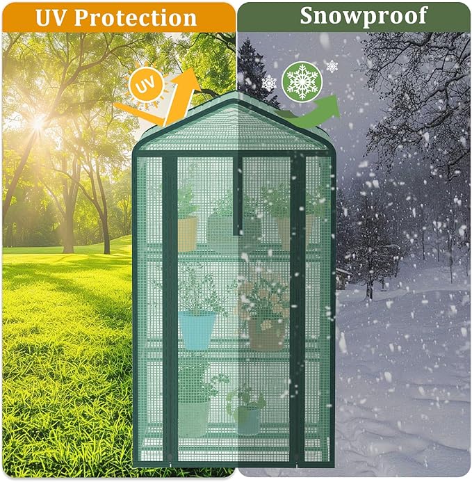 Greenhouse for Indoor Outdoor, Small Plastic Plant Green House 3-Tier Rack Stand Portable Greenhouses with Durable PE Cover for Seedling