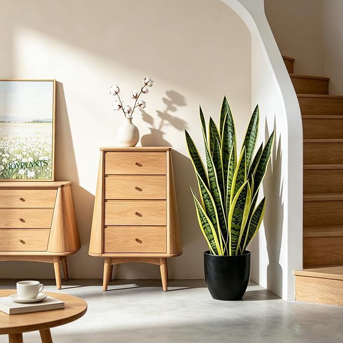 Fake Snake Plant, 35" Artificial Potted Plant with Black Pot, Realistic Faux Plant for Home Decor, Low Maintenance No Watering Needed for Desk Corner Office & Pet Areas