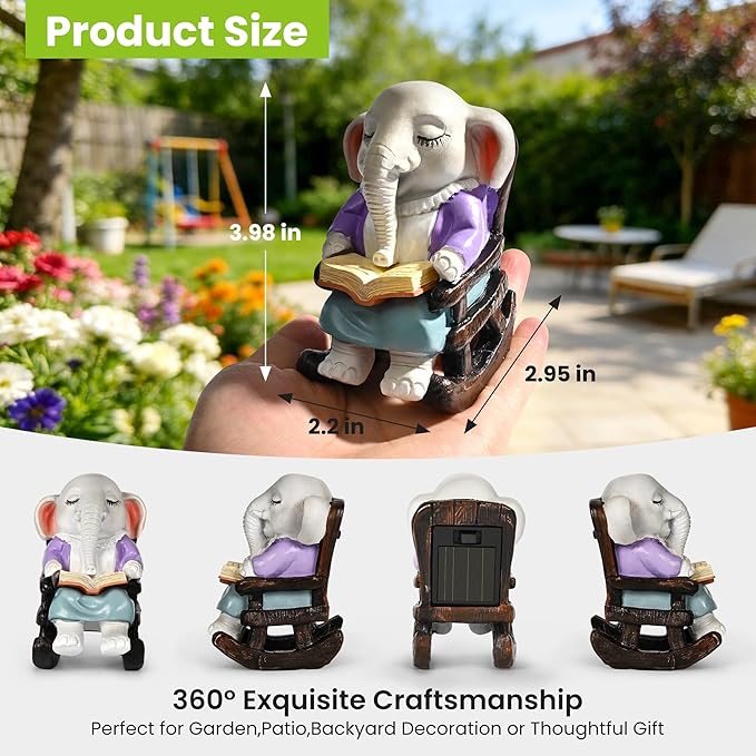 SOWSUN Solar Garden Statue Elephant, Outdoor Decor with Solar Lights for Patio Yard Lawn Balcony, Christmas/Birthday Gift for Mom Grandma Women