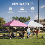 CROWN SHADES 10x10 Pop Up Canopy - Beach Tent with One Push Setup - Easy Outdoor Sun Shade for Events, Parties, Camping - Gazebo with STO-N-Go Cover Bag, Silver Coated Top, Pink
