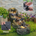 Sunlinua 37" L Outdoor Water Fountain with 3 Tiers Cascading Realistic Tree Trunk Waterfall Fountains with LED Lights Outdoor Water Fountain for Garden Patio Backyard Porch Home Decor