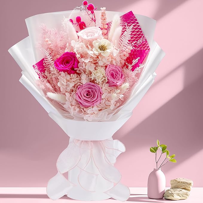 Bonsion Preserved Flowers Gifts for Women, Flower for Delivery, Light Pink Roses Gifts fo Her, Preserved Roses Bouquets, Birthday Gifts for Grandma, Mothers Day Flowers for Wife