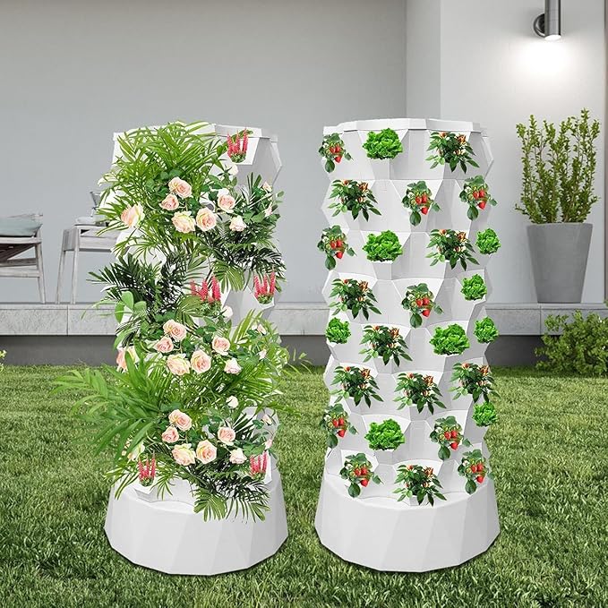 Hydroponic Tower, 14-Layer Hydroponics Growing System Kit with 70 Slots, Vertical Garden System with 20L Water Tank and Pump for Indoor Outdoor Home, Balcony & Patio (64 Slots)