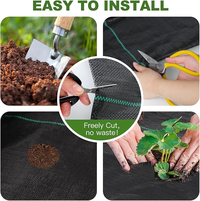 Approx.3.3FT×13FT Weed Barrier Fabric,Landscape Fabric,3.2oz Weed Barrier Fabric Heavy Duty,Weed Control Garden Cloth,Woven Geotextile Fabric for Garden Beds, Underlayment, with 4 U-Securing Pegs