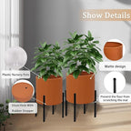 ARNIS Modern Plant Pots, Set of 2 Large Planters with Stand, Decorative Planters, Metal Pots with Drainage Holes for Living Room, Office, Garden or Balcony, 8.25 &10.5 Inch