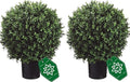 Artificial Boxwood Topiary Trees Set of 2, 26" Tall UV Resistant Real Touch Faux Plants in Pots for Front Porch, Entryway & Patio Decor