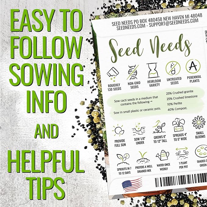 Seed Needs, Mixed Cacti/Cactus Seeds - 130 Seeds for Planting - Great Plants for Indoor Office Spaces, Easy to Grow (1 Pack)