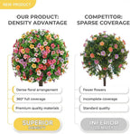 Dense Multi-Color Artificial Flower Topiary Ball Trees 24 Inch, Set of 2 Fake Plants with Ground Spike, UV Resistant No Fade Faux Bushes for Spring Garden, Patio, Porch, Yard, Outdoor Decor