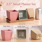 Small pots for Plants, Indoor Square Planter Set, 3.5 inch Modern Succulent Mini Succulent Pots for Windowsill, Shelf & Desk Decor.Pink/Yellow/Green