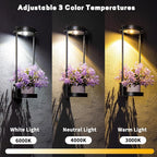 Solar Floor Lamps with Plant Stand, 3 Color Temperatures Solar Outdoor Lights, Metal Hanging Plant Holder Outdoor Wall Sconce for Garden Yard Patio Balcony (Black)