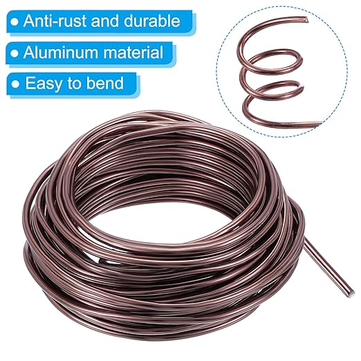 PATIKIL 3.5mm Bonsai Training Wire, 1 Roll Floral Wire Stems Anodized Aluminum Tree Wire 32.8 Feet Total for Gardening Branch Fixing, Brown