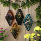 Hushee 4 Pcs Stained Glass Hanging Plant Terrariums Hanging Glass Planter Air Plant Holders with Chain for Window Christmas Home Decor Gifts for Mom Women, 7.87 x 3.94 x 1.97 Inch(Cute Color)
