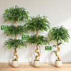 5ft Large Ficus Artificial Trees in White Pot, 60" Tall Fake Silk Tree with Natural Curved Trunk, Lush Faux Ficus Tree for Indoor Home Decor, Living Room, Office & Patio