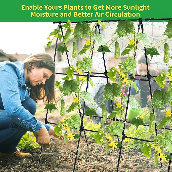 OTOSUNNY Garden Trellis for Climbing Plants Outdoor, Cucumber Trellis for Raised Bed Garden, A Frame Vine Plants Support for Vegetable Tomatoes Peas Pole Beans Trellis, 50x48 inch, with Netting, Black