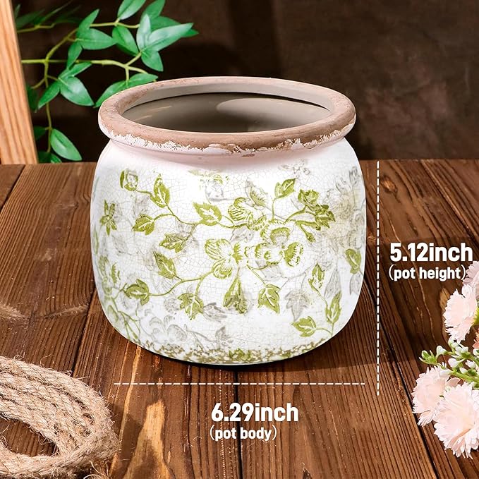 Dosayes Flower Pot,Vintage Ceramic Pot for Planter with Drainage Holes, 6.29 inch Ice Crack Glazed Indoor Planters Pot for Indoor,Tucan Home Decor,Gardening Gifts (Mid-Century)