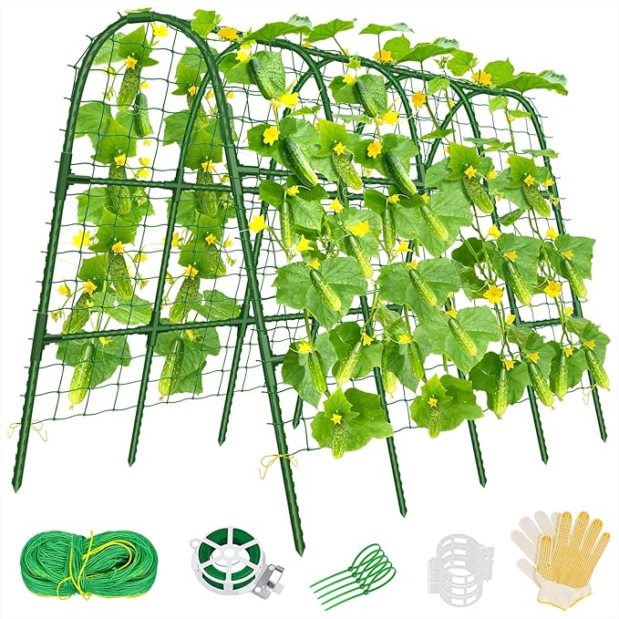 Cucumber Trellis for Raised Bed, 66''x48'' U-Shape Garden Trellis for Climbing Plants Outdoor, Metal Arch Plant Support, Vegetables Trellis for Squash Grape Pea Bean Vines Flower