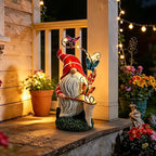 Garden Gnome Statue, Solar Funny Gnomes Figurine Catching Butterflies with LED Lights Waterproof Resin Outdoor Decor for Patio Lawn Yard Home Tabletop Decoration