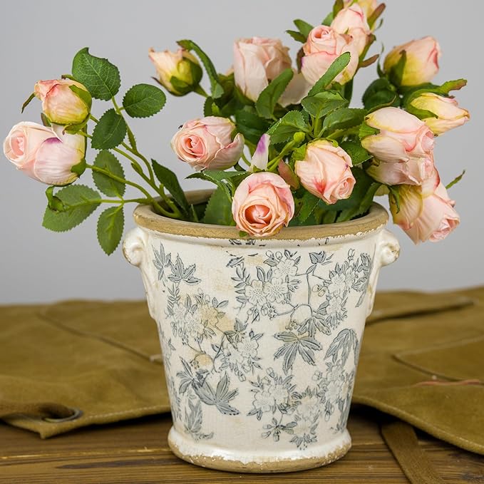 Dosayes Vintage Ceramic Flower Pot with Drainage Holes and Handle,Ice Crack Country Rustic Planters for Indoor Outdoor,Tuscan Decor,Home and Garden Decor,Gardening Present