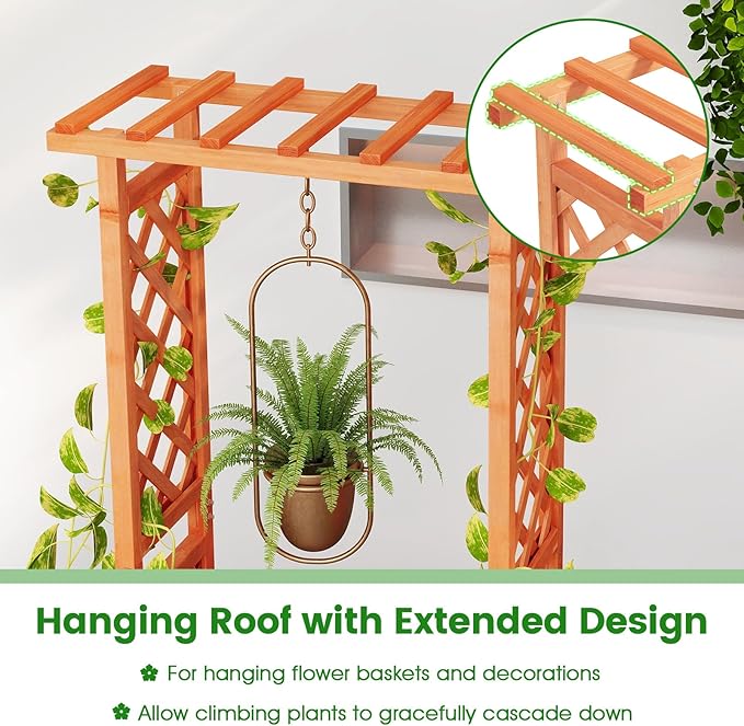 HAPPYGRILL Raised Garden Bed with Trellis, 2 Pack Wood Elevated Garden Bed with Hanging Roof, Planter Box, Drainage Holes for Climbing Plants, Flowers, Vegetables, 31" L x 14" W x 60" H