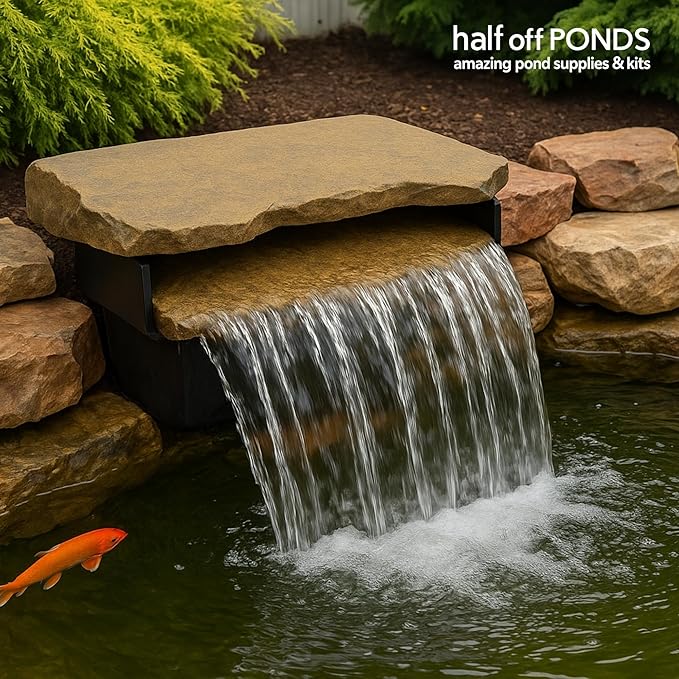 HALF OFF PONDS Filtering Waterfall Spillway Kit | 16-inch lip, Rock lid, 2200 GPH Aqua Pulse pump, 12.5 ft tubing, Backyard water gardens
