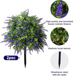 Bailikang 2PCS Artificial Lavender Boxwood Topiary Ball Bush with Ground Spike Fake Evergreen Shrubs Bushes Plants UV Resistant Faux Greenery Shrubs, Fake Green Boxwood Plants for Garden, Yard, Porch